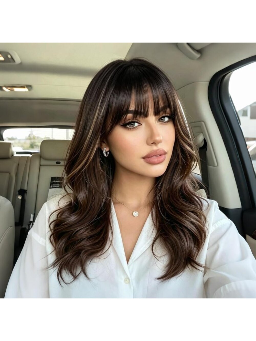 Women's Black Brown Natural Looking 18 Inch Classic Synthetic Layered Wavy Wigs